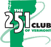 The VT 251 Club Logo, a green picture of vermont with the words "The 251 Club of Vermont" in front